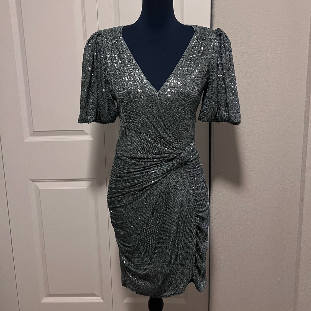 Elegant Sage Sequin Dress